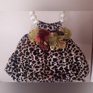 Cute leopard Bag with faux pearl Handle